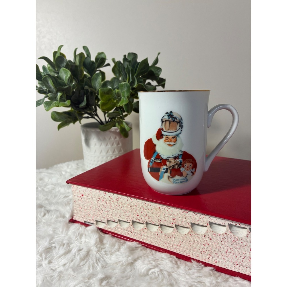 Norman Rockwell Museum 1985 Space Age Santa Coffee Mug Vintage Christmas Cup